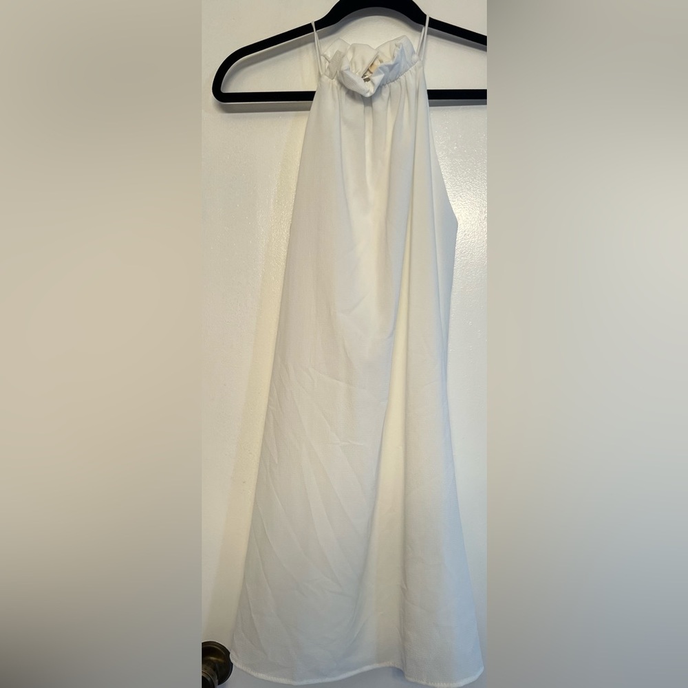 Tyche White Halter Dress with Ruffled Collar